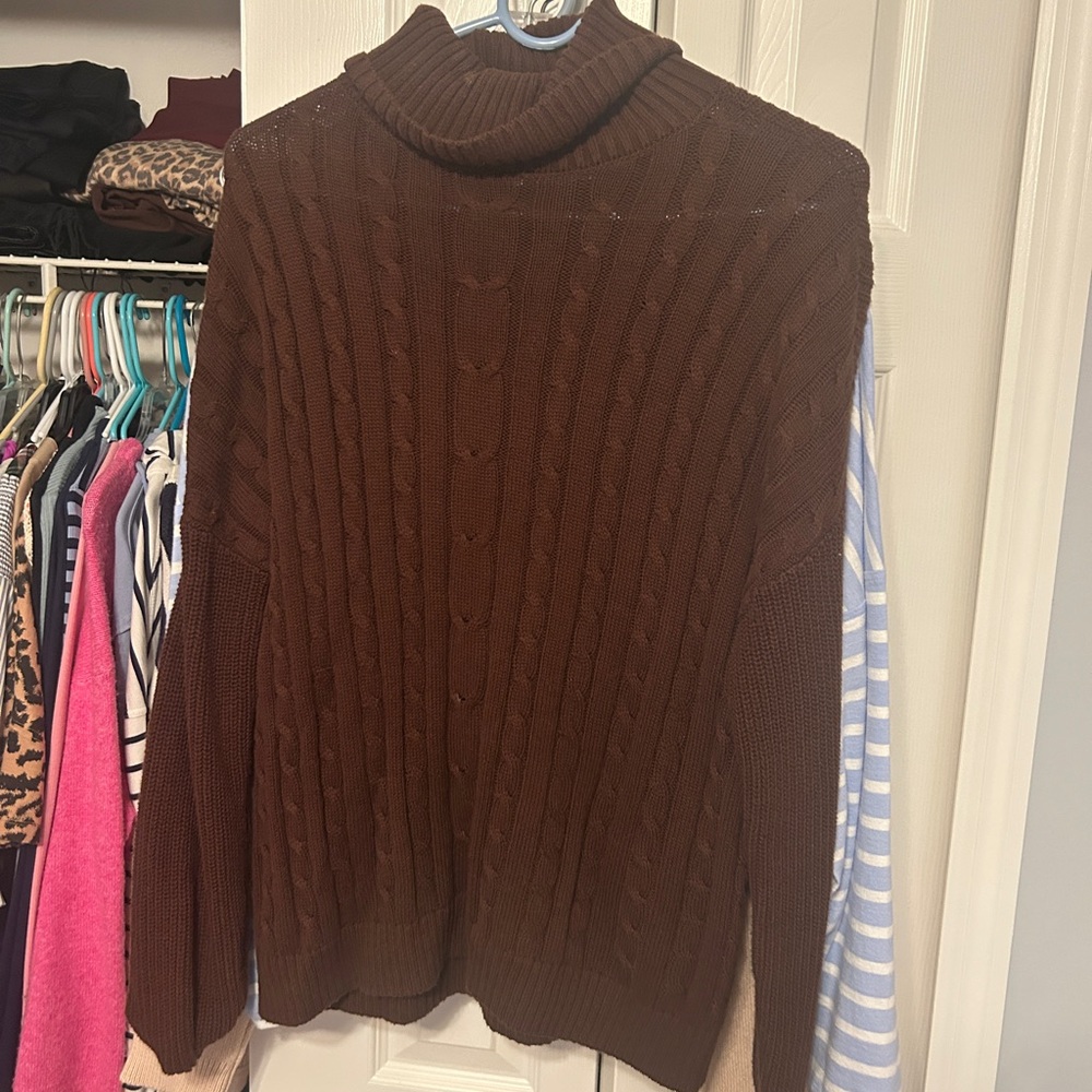 Hollister Cable Knit Turtleneck Sweater - Brown